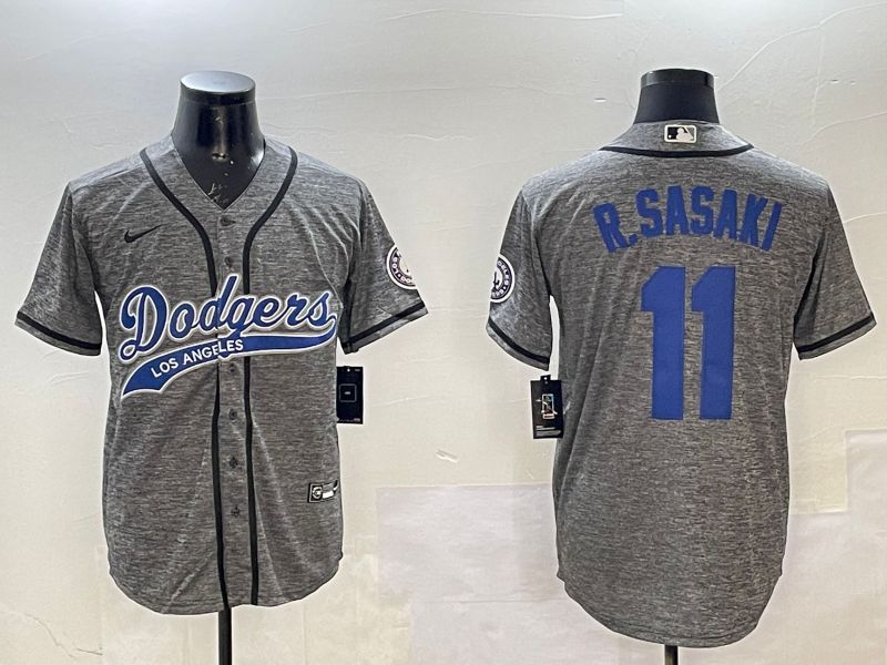 Men Los Angeles Dodgers #11 R.Sasaki Grey Joint Name 2025 Nike MLB Jersey style 1